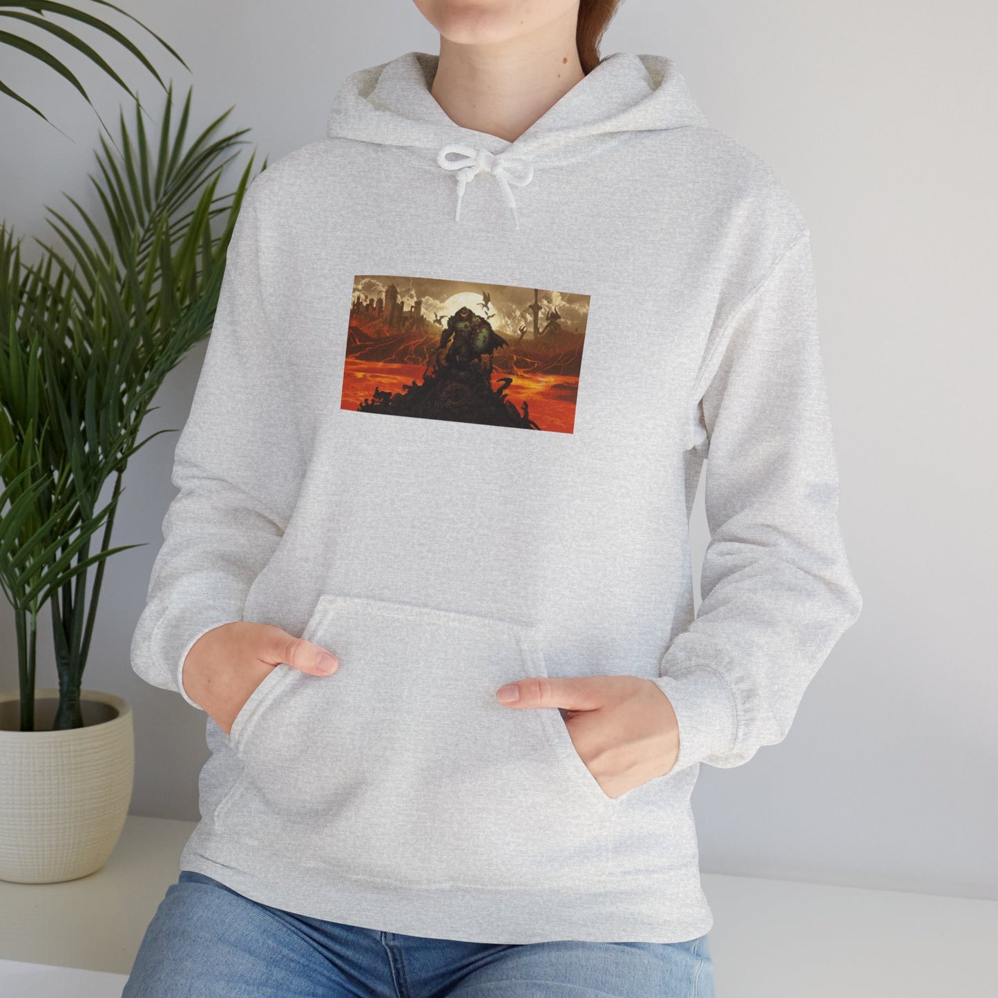 DOOM: The Dark Ages Hoodie – Slayer Over Hellfire Scene (Gray)