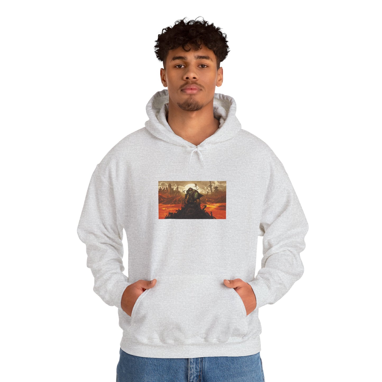 DOOM: The Dark Ages Hoodie – Slayer Over Hellfire Scene (Gray)