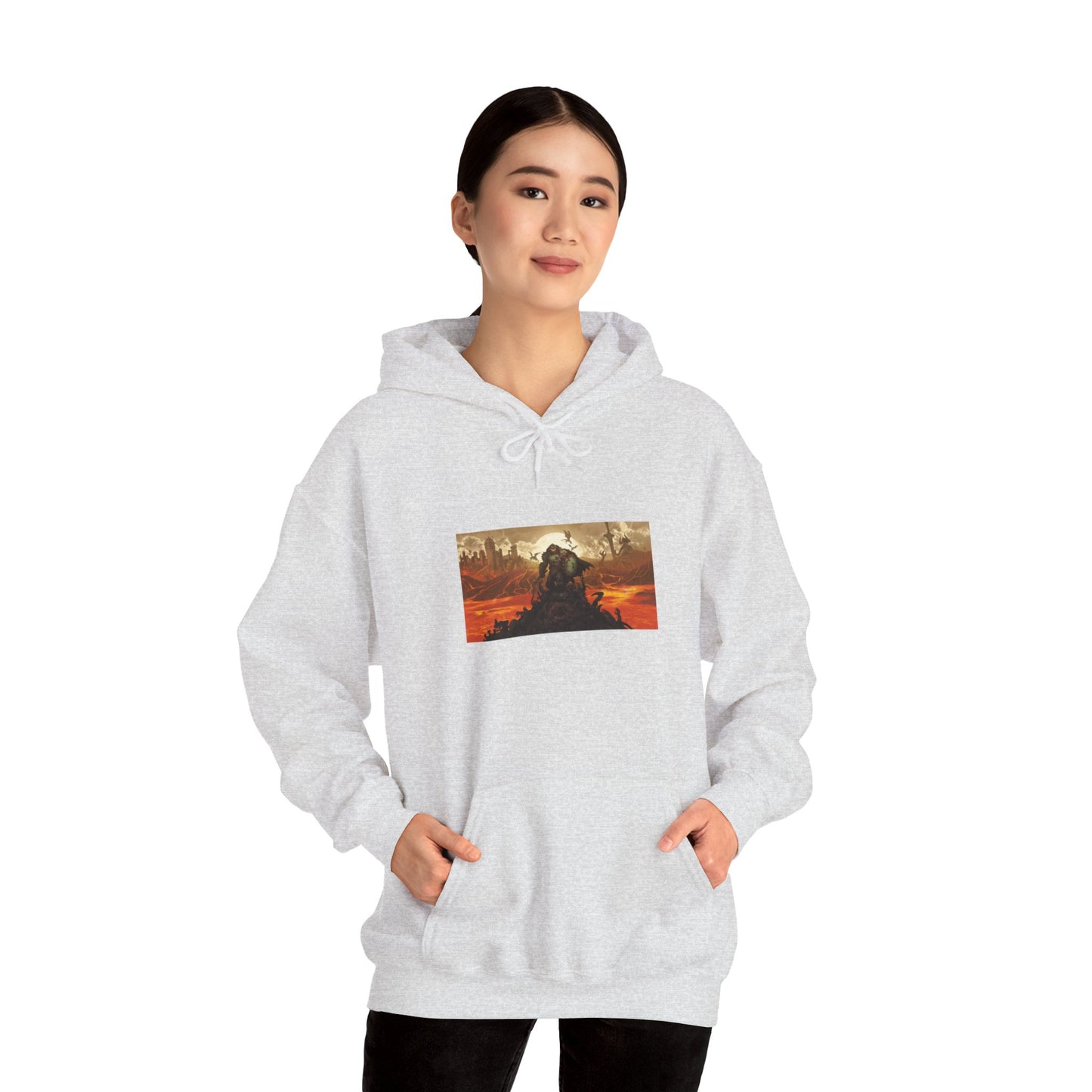 DOOM: The Dark Ages Hoodie – Slayer Over Hellfire Scene (Gray)