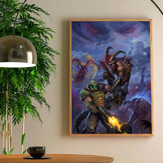 DOOM Eternal Poster – Epic Frost Inferno Battle Against Demonic Legions